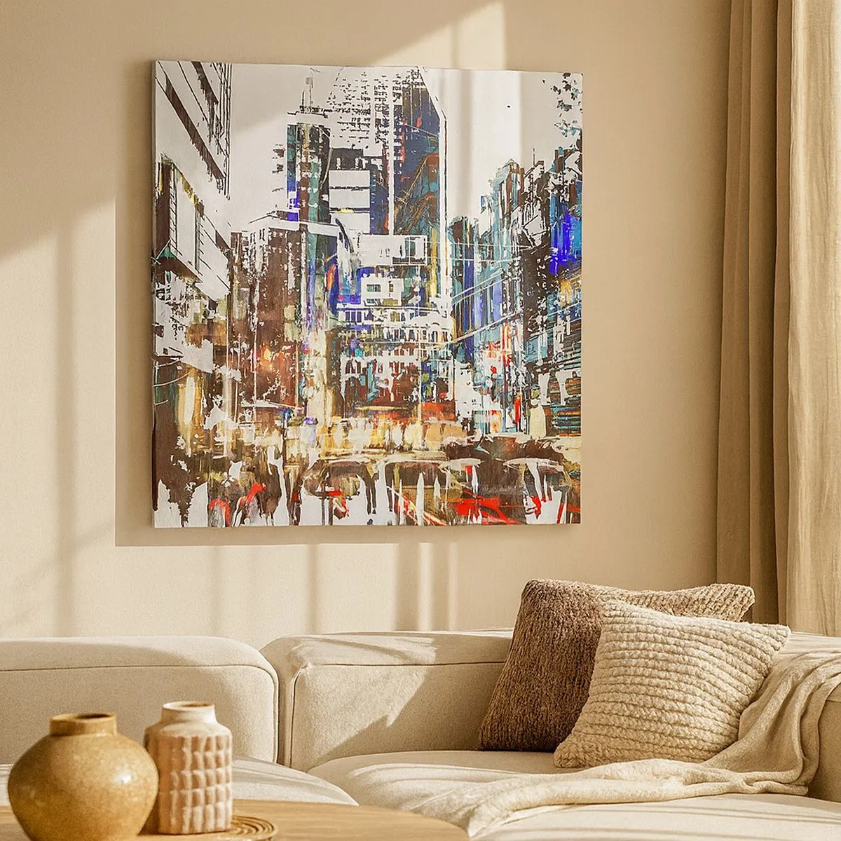 Quadro em tela - Cidade cintilante - 30x30 cm