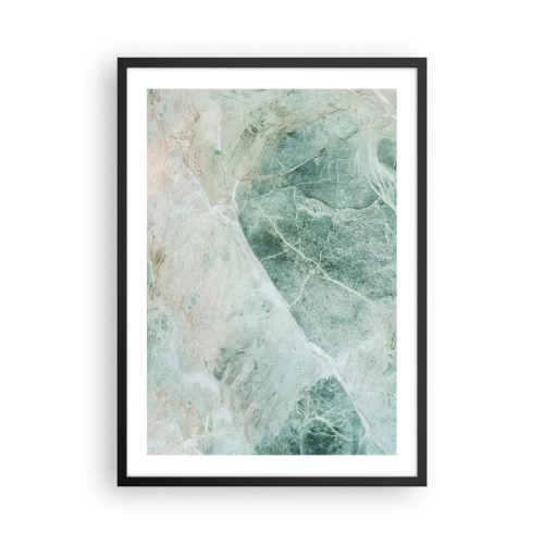 Pôster com moldura preta - Estrutura de mármore verde com delicados veios brancos - 50x70cm - A nobre frieza da pedra - Decoração de parede moderna para a sala de estar e quarto ARTTOR