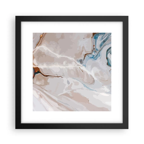 Pôster com moldura preta - Meandros azuis sob branco - 30x30 cm