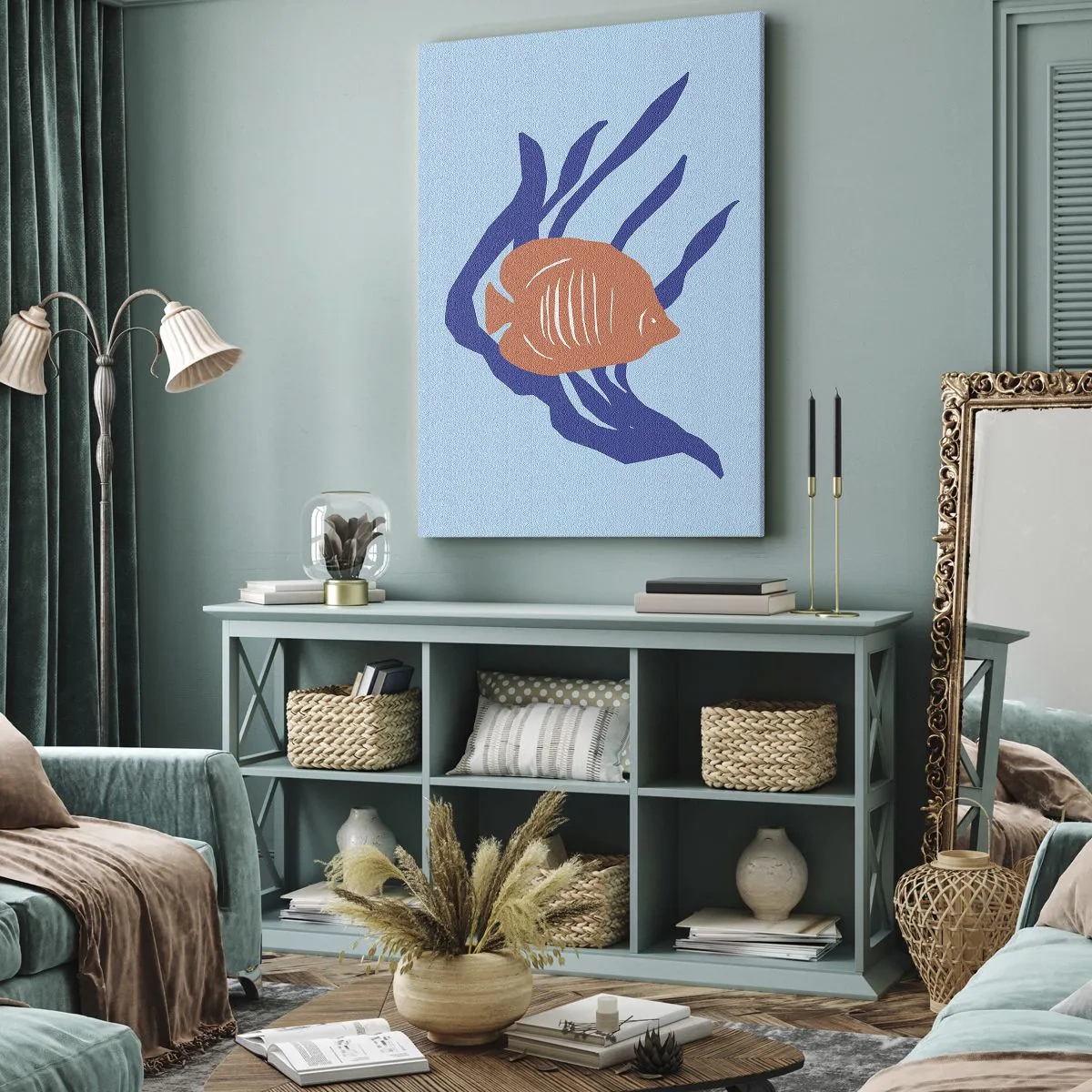 Quadro em tela - Habitante das águas de coral - 65x120 cm