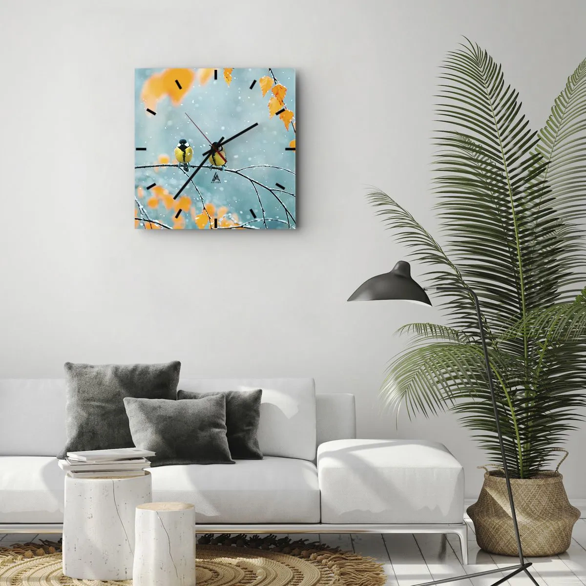 Relógio de parede - Relógio em vidro - Fofoca de pássaros - 30x30 cm