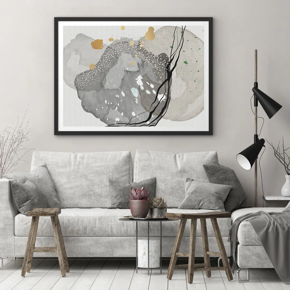 Pôster com moldura preta - Composição orgánica - 100x70 cm