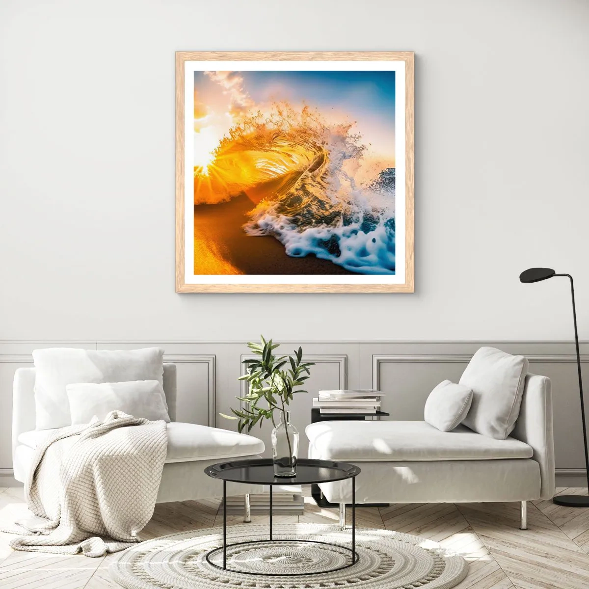 Pôster com moldura de carvalho claro - Diversão na areia - 60x60 cm