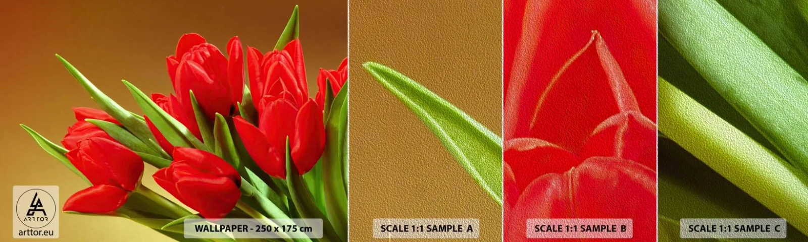 Amostra de papel de parede Premium Sand - Um ramo de alegria primaveril - Flores, Tulipas, Buquê de flores - 100x30 cm