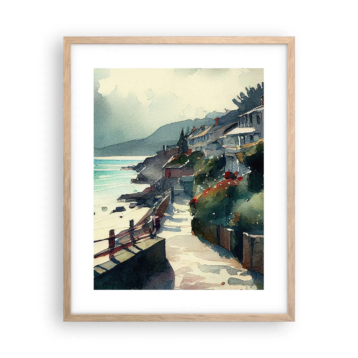 Pôster com moldura de carvalho claro - Cidade mediterrânea - 40x50 cm