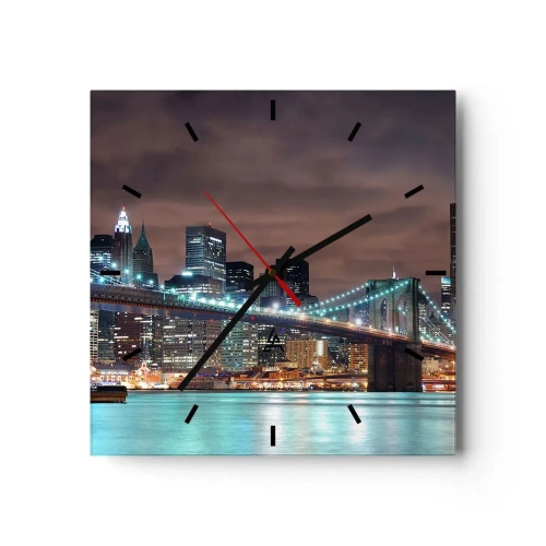 Relógio de parede - Relógio em vidro - Luzes de uma cidade grande - 30x30 cm