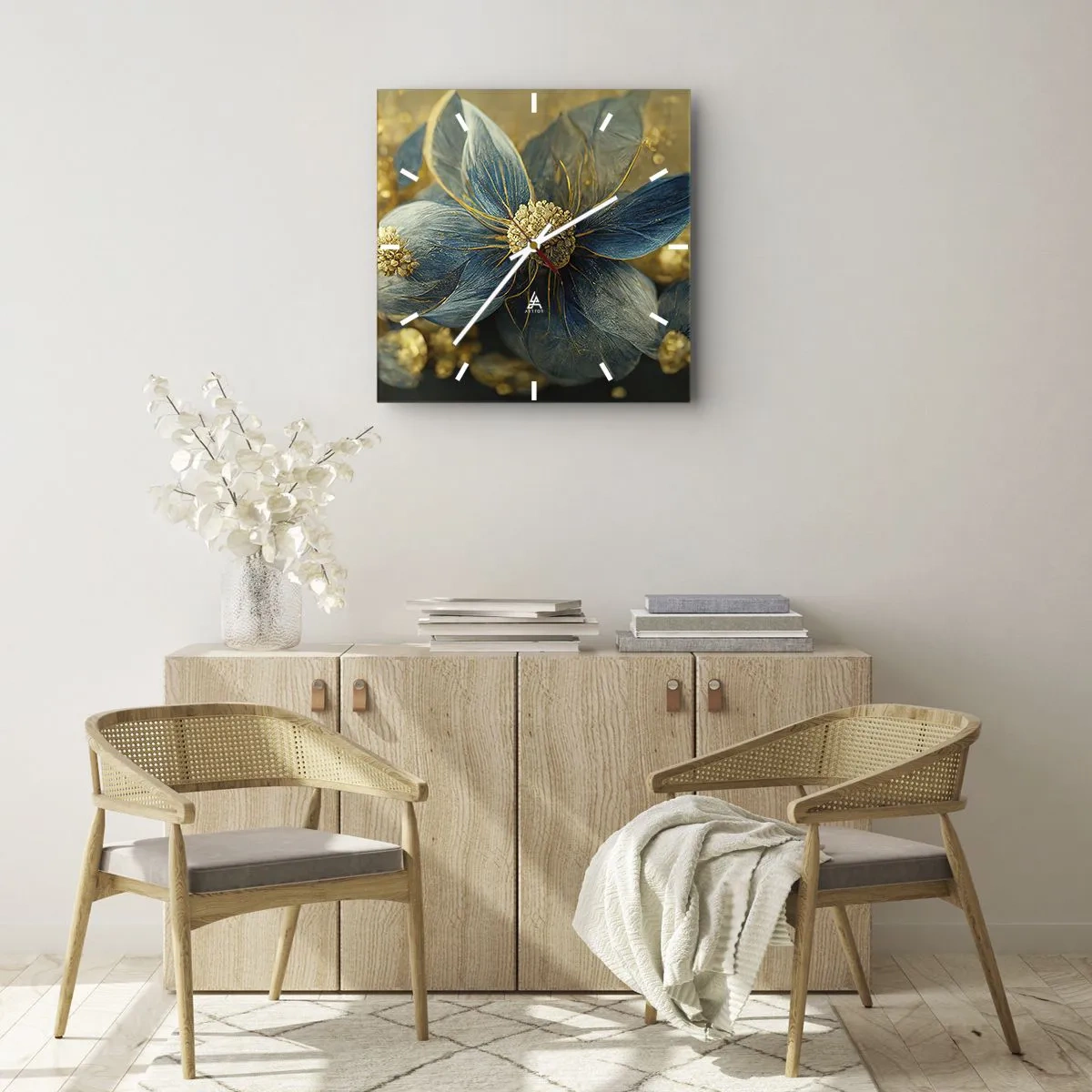 Relógio de parede - Relógio em vidro - Florescer com ouro - 30x30 cm