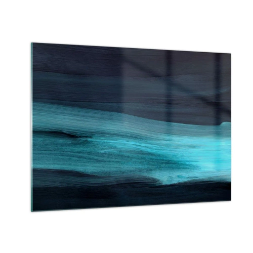 Quadro em vidro - Onda abstrata em tons de turquesa e azul marinho - 70x50cm - Vá com o fluxo - Decoração de parede moderna para a sala de estar e quarto ARTTOR