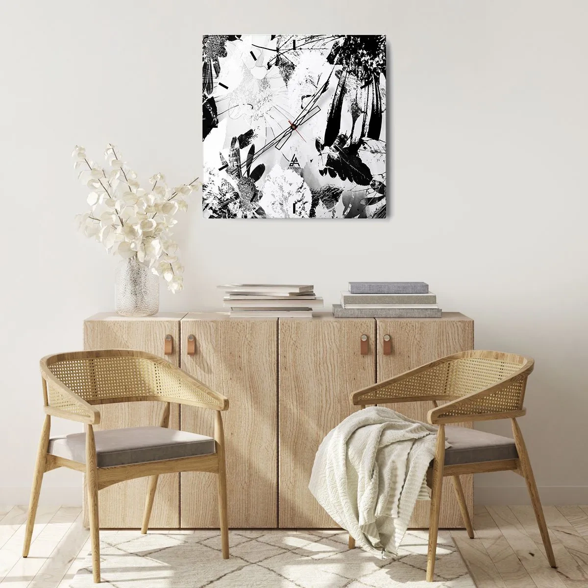 Relógio de parede - Relógio em vidro - Outono a preto e branco - 40x40 cm