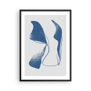 Pôster com moldura preta - Formas abstratas em tons de azul sobre fundo claro - 50x70cm - Abstração alada - Decoração de parede moderna para a sala de estar e quarto ARTTOR