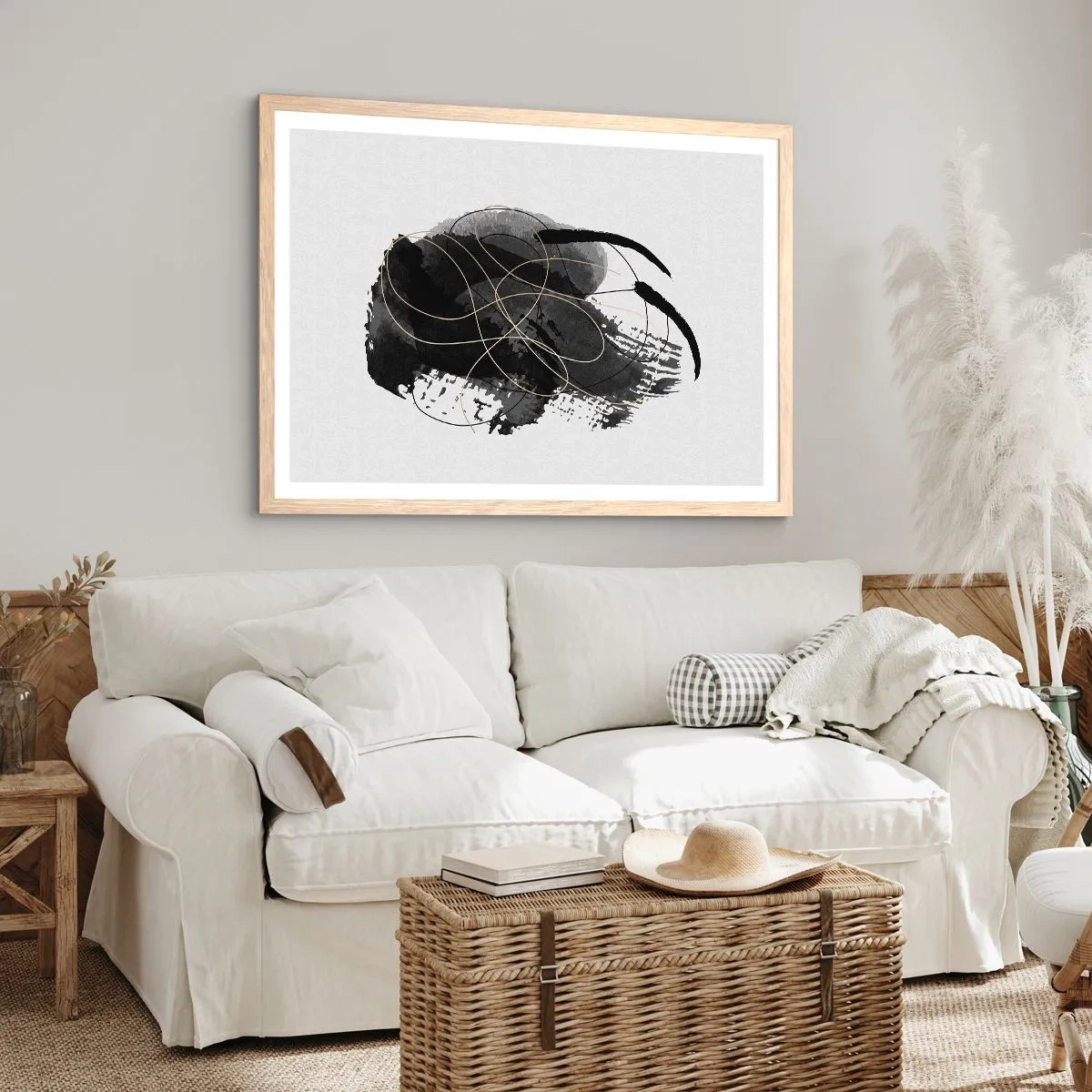 Pôster com moldura de carvalho claro - Emergido do preto - 100x70 cm