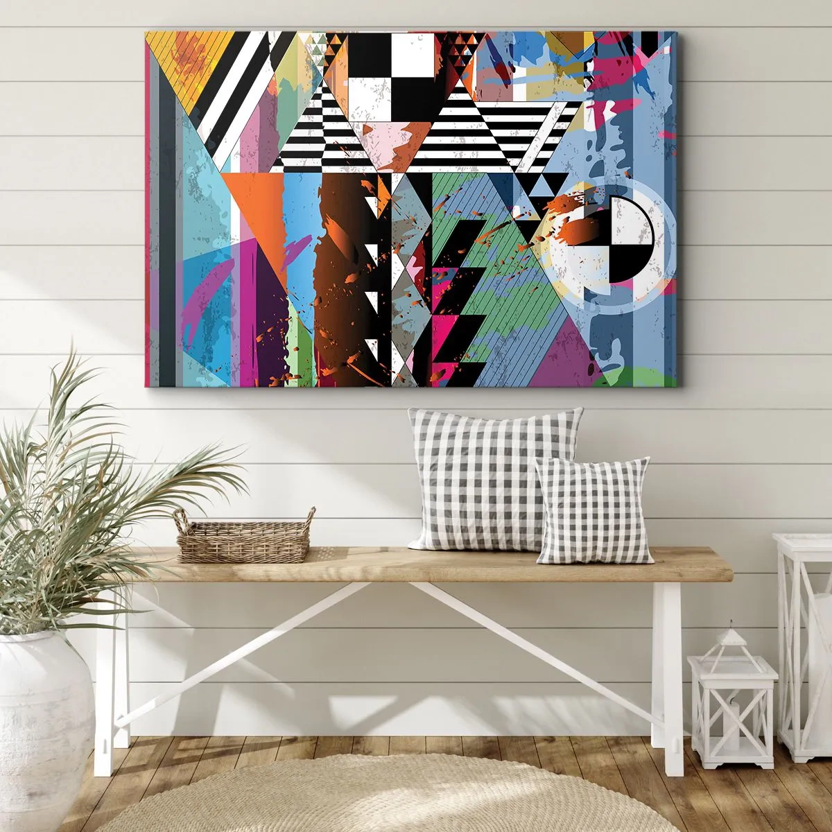 Quadro em tela - Composição geométrica abstrata com cores vivas - 70x50cm - Geométrica e organicamente - Decoração de parede moderna para a sala de estar e quarto ARTTOR