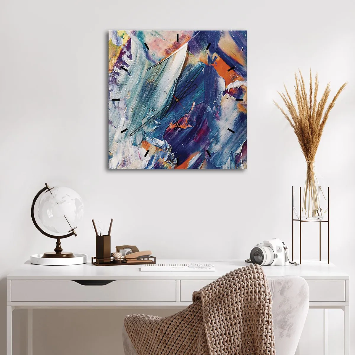 Relógio de parede - Relógio em vidro - Confusão de cores - 40x40 cm