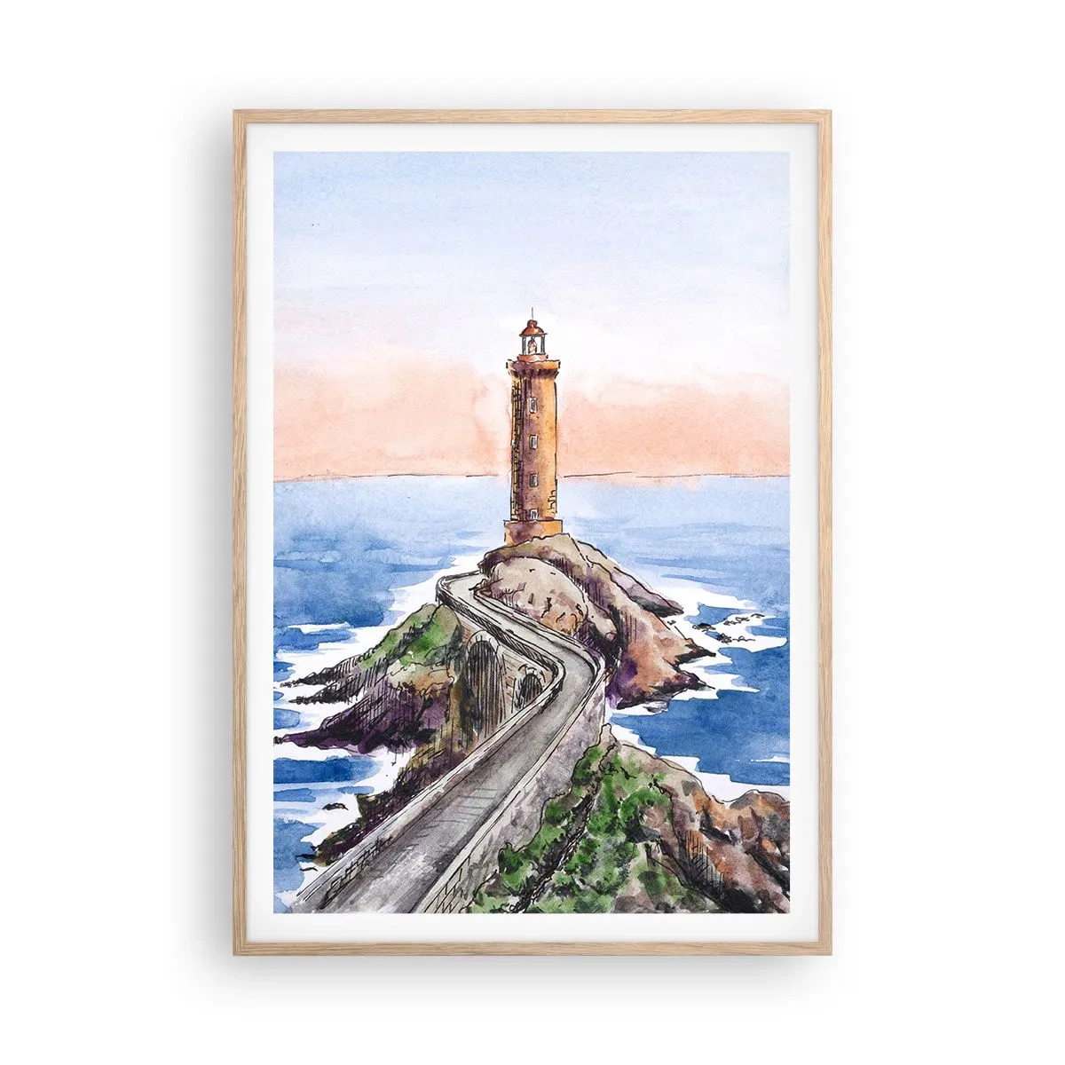 Pôster com moldura de carvalho claro - De frente para o mar - 70x100 cm