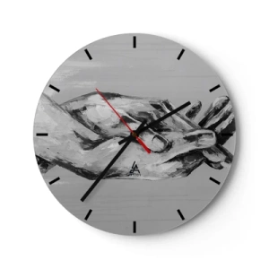 Relógio de parede - Relógio em vidro - Mãos simbólicas em tons de cinza capturadas em um estilo artístico - 30x30cm - Início... - Decoração de parede moderna para a sala de estar, cozinha e quarto ARTTOR