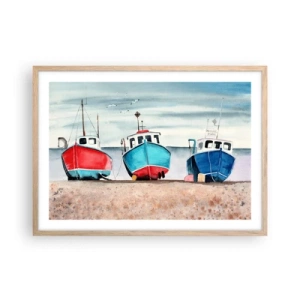 Pôster com moldura de carvalho claro - Pronto para pescar - 70x50 cm