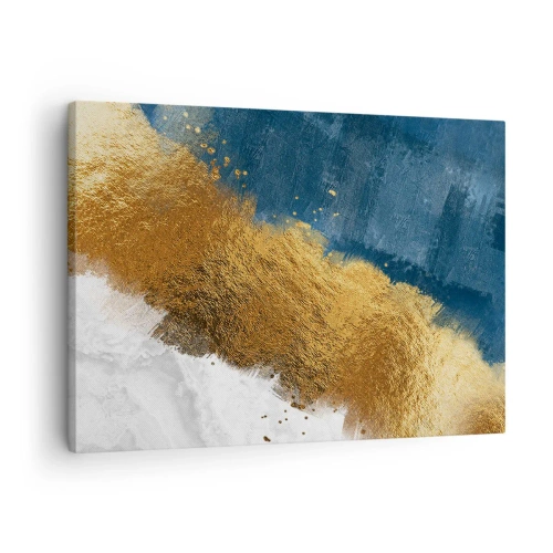 Quadro em tela - Uma composição abstrata em tons de dourado, azul e branco. - 70x50cm - As cores do verão - Decoração de parede moderna para a sala de estar e quarto ARTTOR