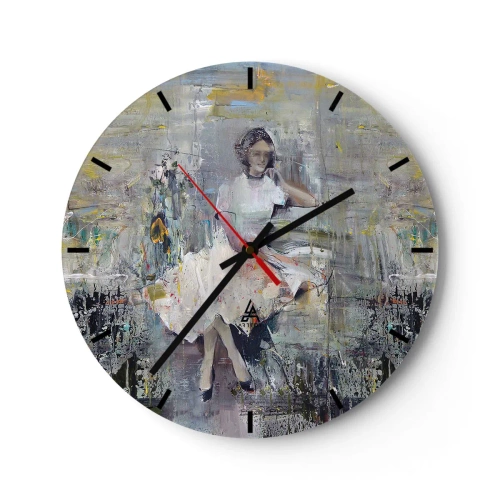Relógio de parede - Relógio em vidro - Uma mulher com um vestido de estilo impressionista - 30x30cm - Clássica e moderna - Decoração de parede moderna para a sala de estar, cozinha e quarto ARTTOR