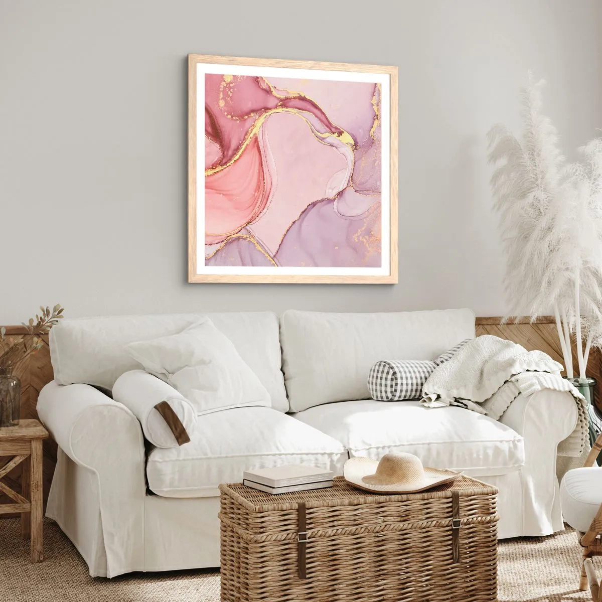 Pôster com moldura de carvalho claro - Carícia das cores - 40x40 cm