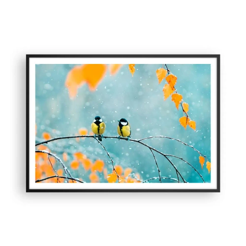 Pôster com moldura preta - Fofoca de pássaros - 100x70 cm