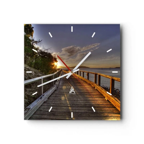 Relógio de parede - Relógio em vidro - Caminhada constante em direção ao sol - 30x30 cm