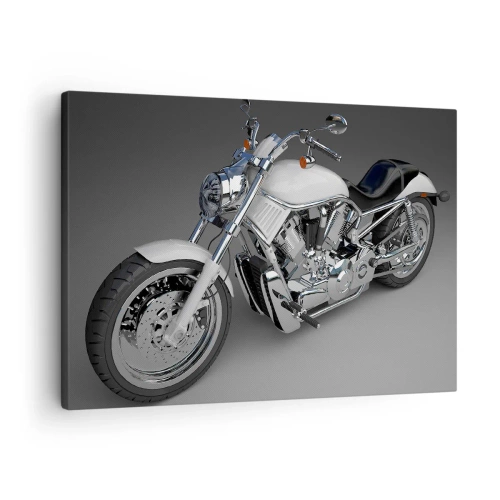 Quadro em tela - Motocicleta cruiser branca em fundo cinza - 70x50cm - Dá vontade de se ajoelhar - Decoração de parede moderna para a sala de estar e quarto ARTTOR