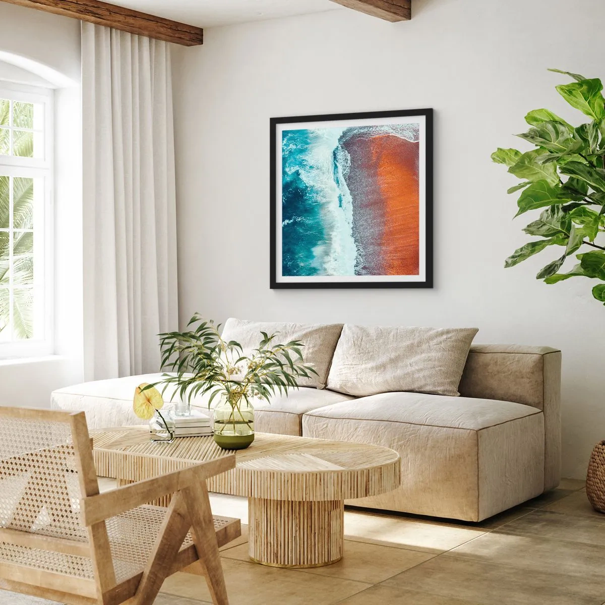 Pôster com moldura preta - Toque do oceano - 60x60 cm