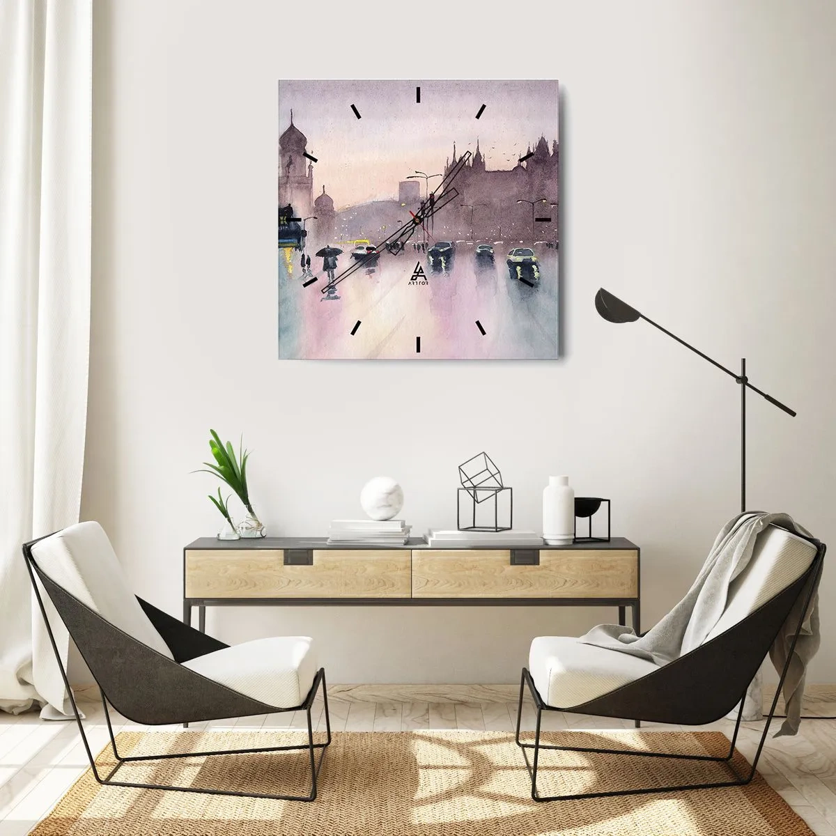 Relógio de parede - Relógio em vidro - Na névoa chuvosa - 40x40 cm