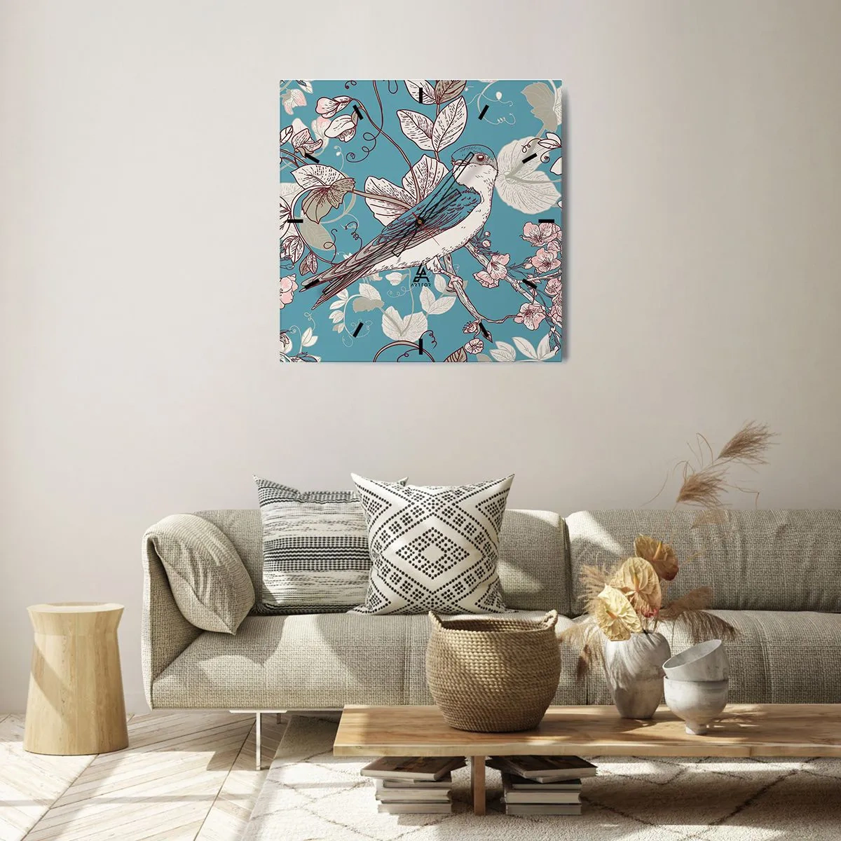 Relógio de parede - Relógio em vidro - Cantos no choupo-branco - 30x30 cm