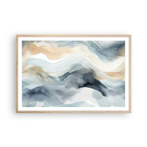 Pôster com moldura de carvalho claro - Abstração nevada e nebulosa - 91x61 cm