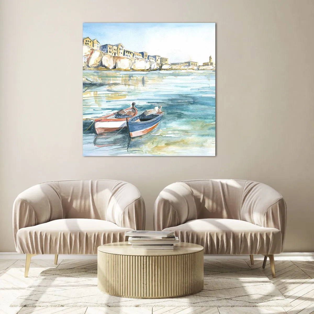 Quadro em vidro - Paisagem em azul - 70x70 cm