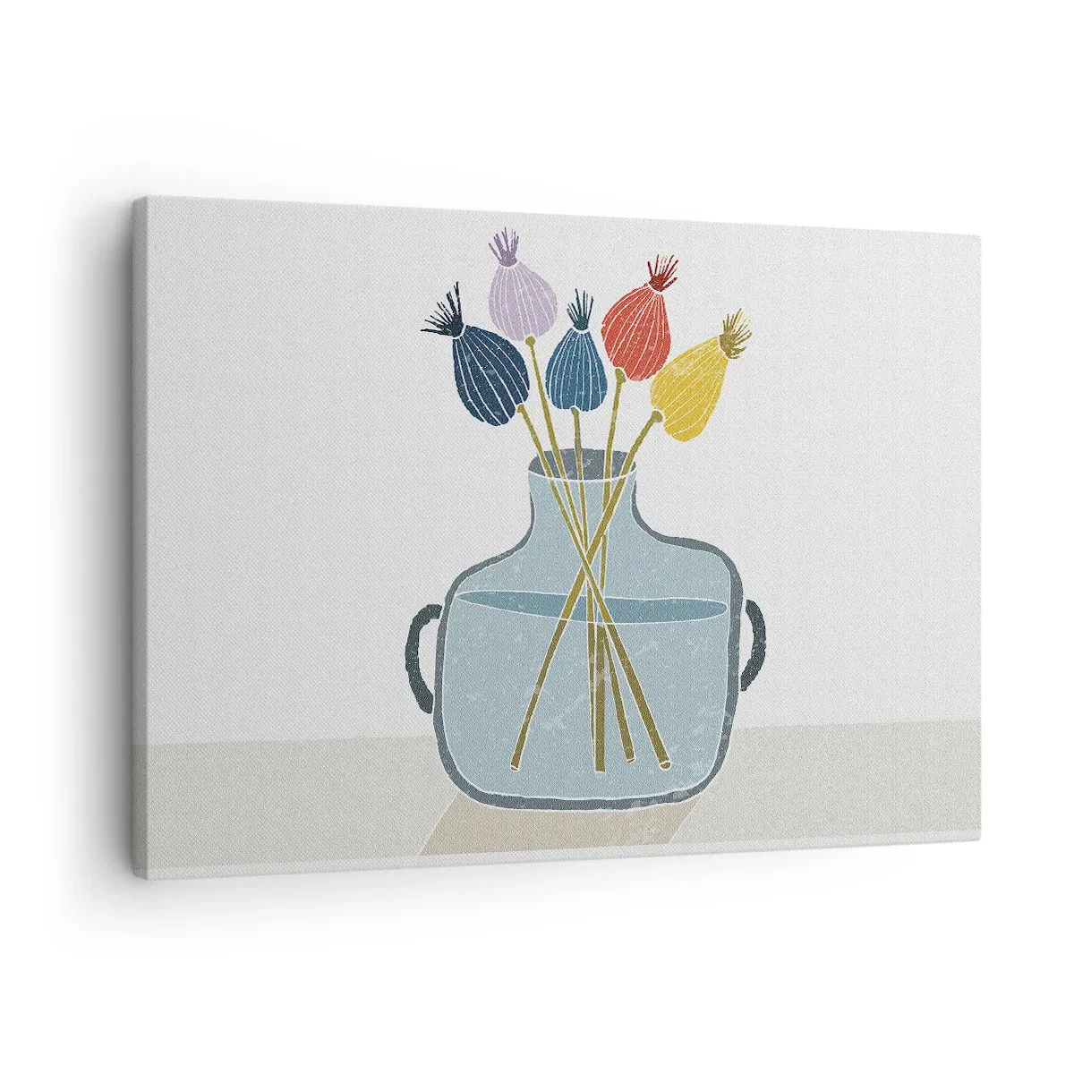 Quadro em tela - Flores secas coloridas em um vaso sobre fundo branco - 70x50cm - Como semeou a papoula - Decoração de parede moderna para a sala de estar e quarto ARTTOR