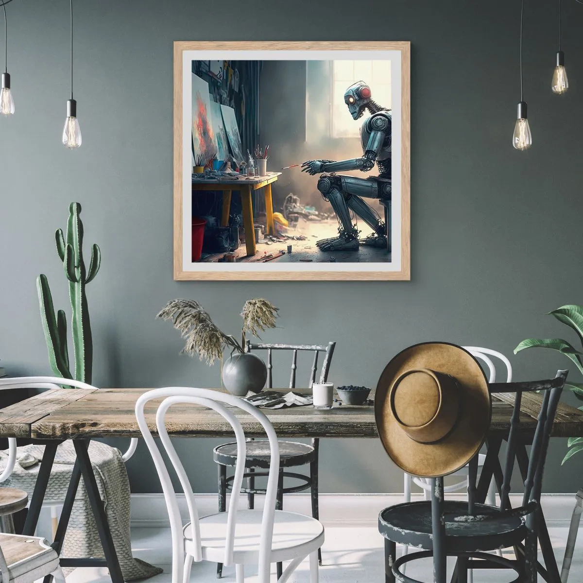 Pôster com moldura de carvalho claro - O ato de criação - 40x40 cm