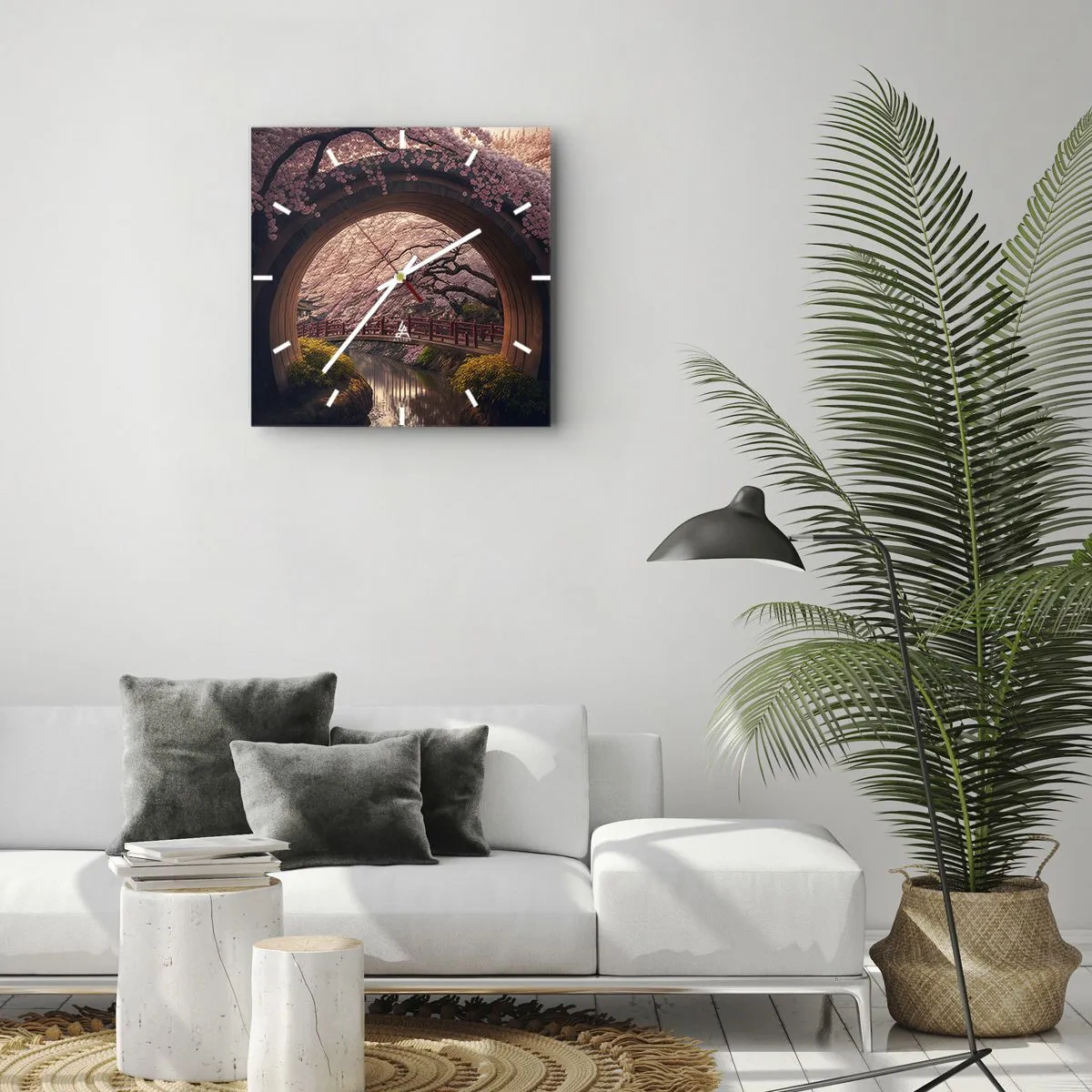 Relógio de parede - Relógio em vidro - Primavera japonesa - 30x30 cm