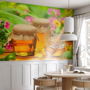 Papel de Parede Autocolante Deluxe Sticker - Doce e floral - Gastronomia, Mel, Flores - 200x140 cm