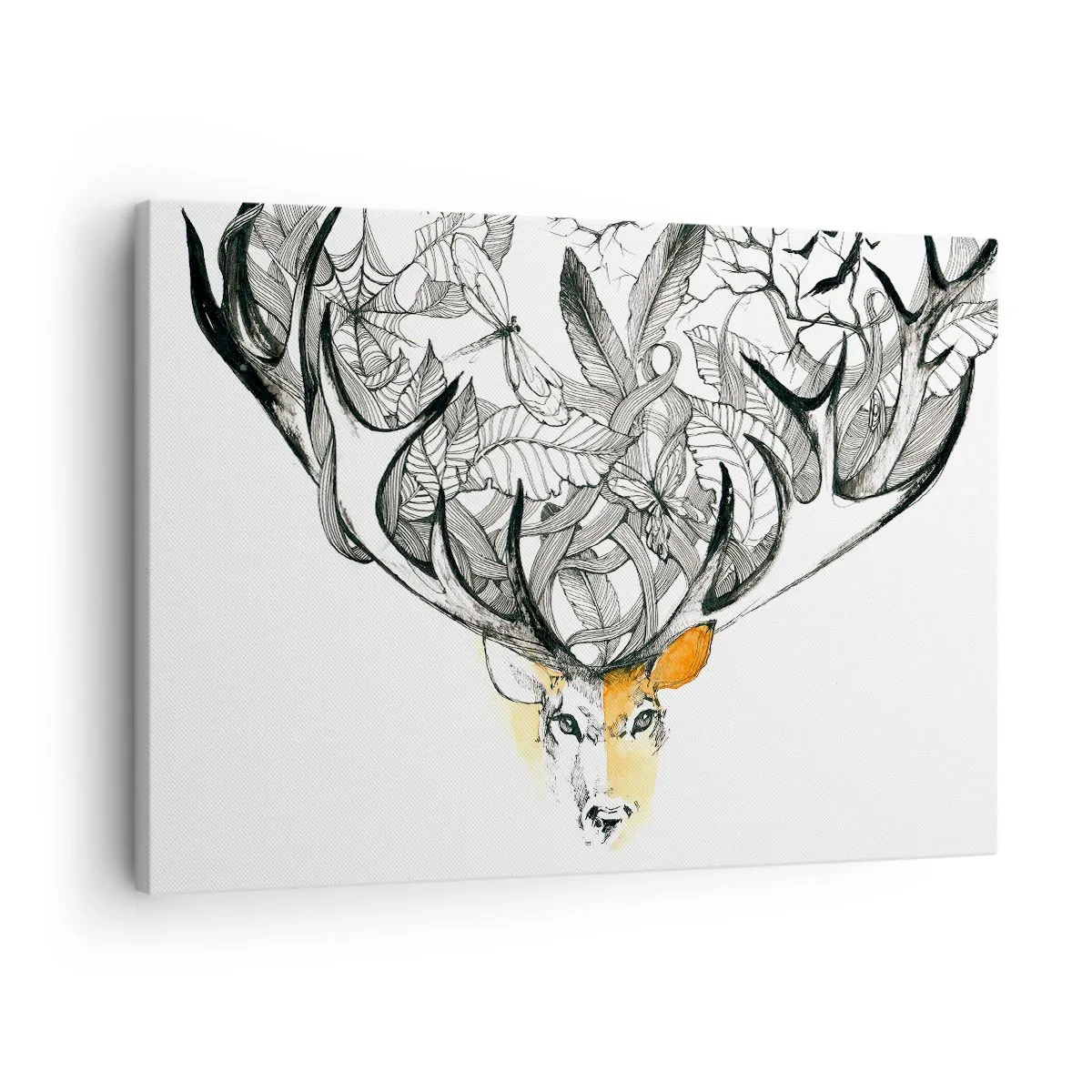 Quadro em tela - Gráfico sutil de veado com chifres decorativos - 70x50cm - Chifres da abundância - Decoração de parede moderna para a sala de estar e quarto ARTTOR