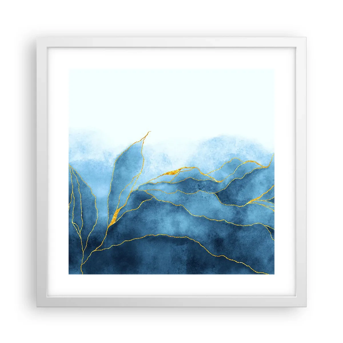 Pôster em moldura branca - Azul dourado - 40x40 cm