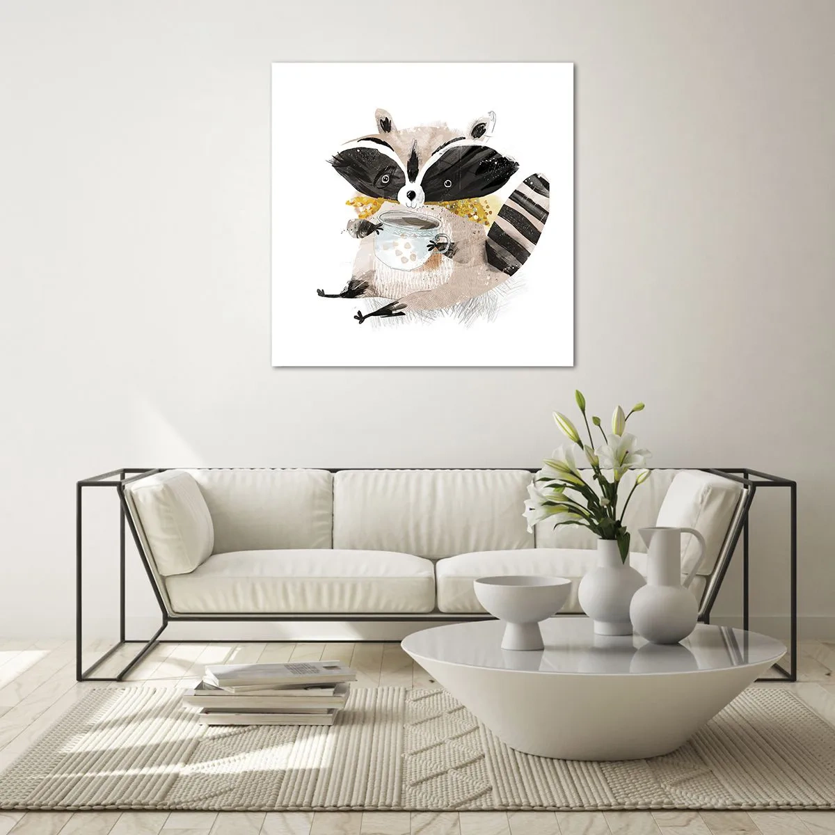 Quadro em vidro - O meu amigo guaxinim - 70x70 cm