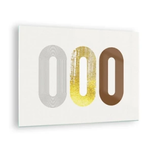 Quadro em vidro - Gráficos geométricos modernos em ouro e bronze - 70x50cm - Uuu! - Decoração de parede moderna para a sala de estar e quarto ARTTOR