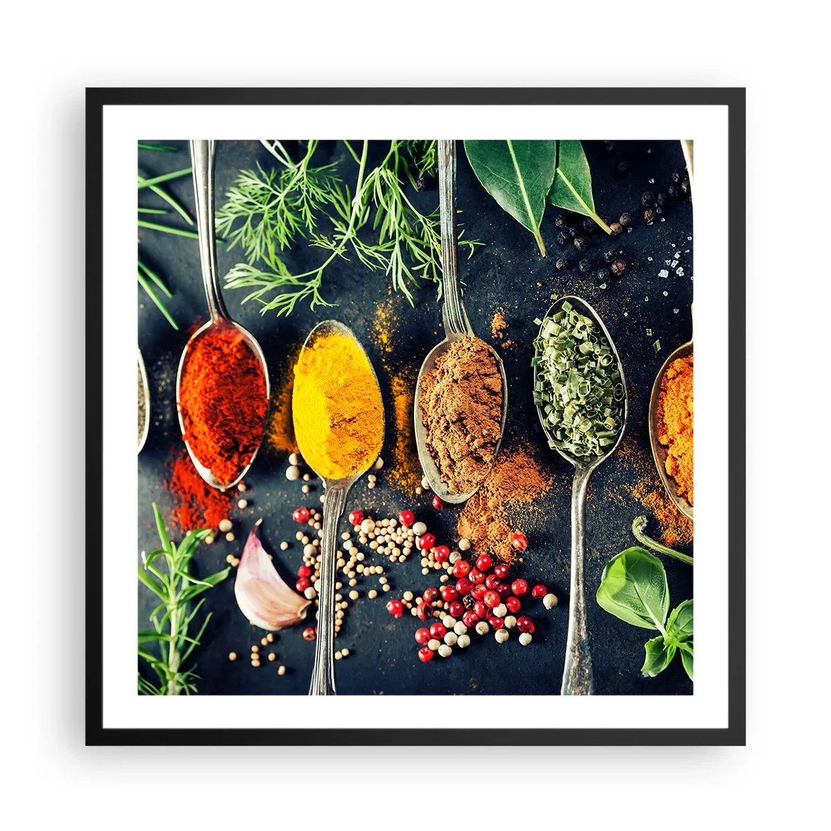 Pôster com moldura preta - Magia culinária - 60x60 cm