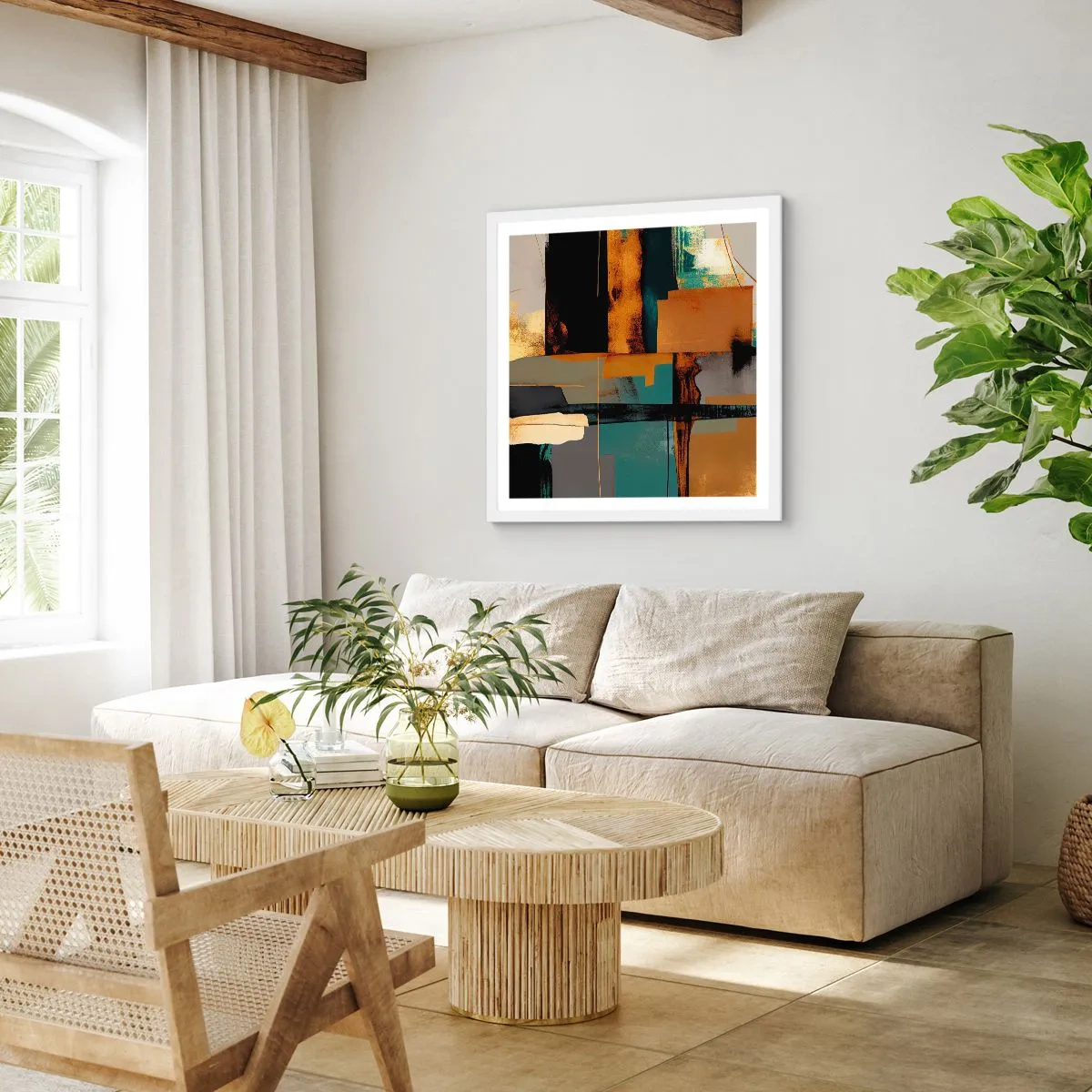 Pôster em moldura branca - Abstração – luz e sombra - 60x60 cm