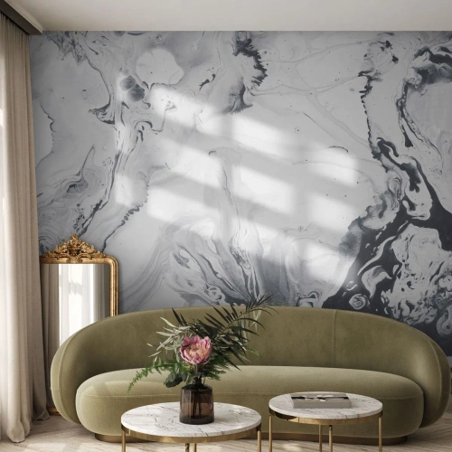 Papel de Parede Standard Eco - Padrões abstratos de mármore em preto e branco com uma estrutura fluida - 100x70cm - O Interior da Terra - Decoração de parede moderna para a sala de estar e quarto ARTTOR