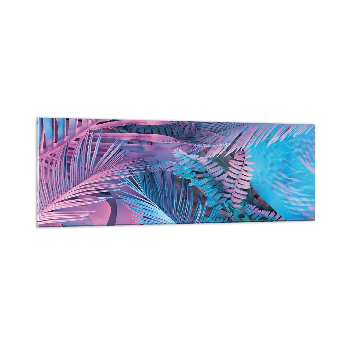 Quadro em vidro - Trópicos em rosa e azul - 90x30 cm