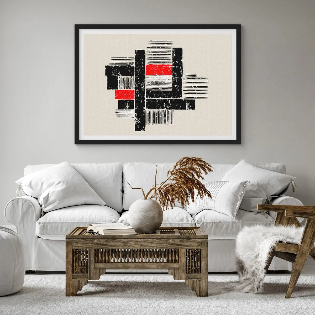 Pôster com moldura preta - Vermelho e preto - 70x50 cm