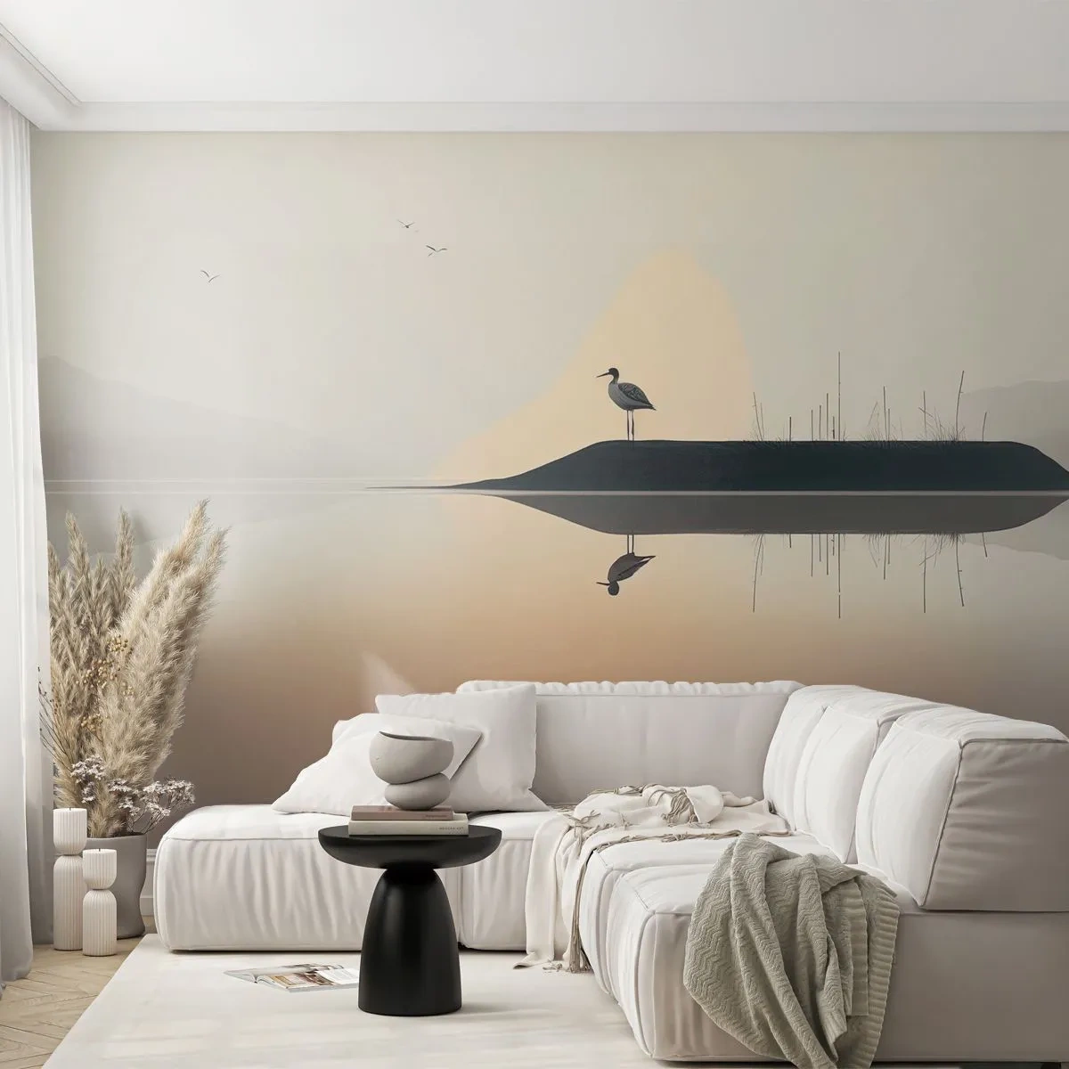 Papel de Parede Premium Canvas - Senhor no lago - Pássaro, Paisagem, Minimalismo - 350x256 cm