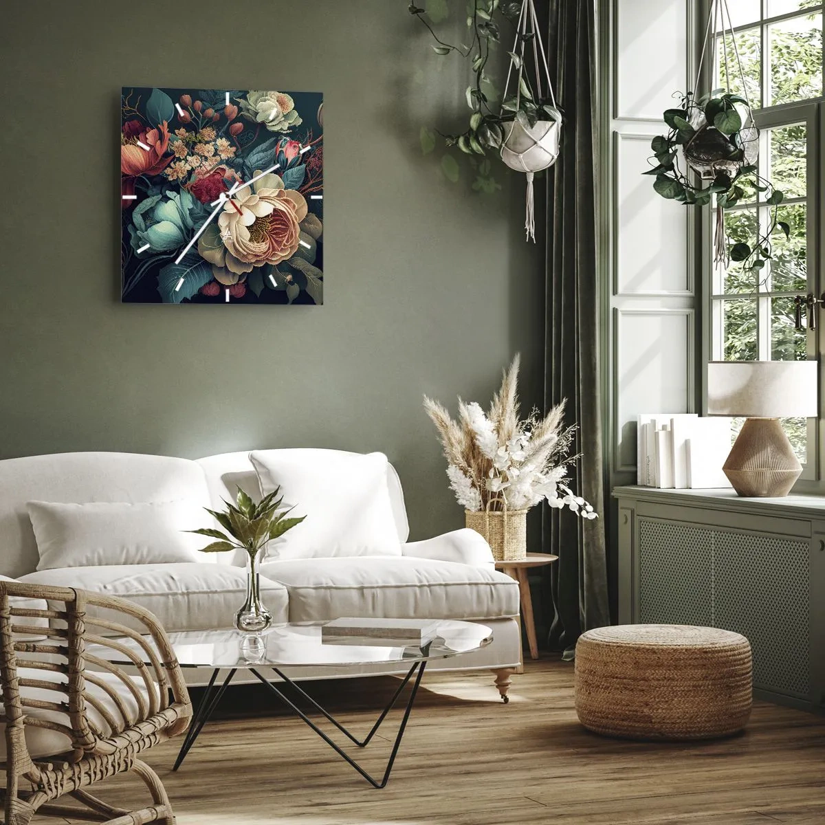 Relógio de parede - Relógio em vidro - Charme do século 19 - 30x30 cm