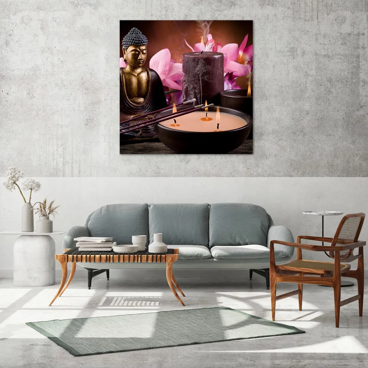 Quadro em vidro - Limpar a mente, acalmar o corpo - 40x40 cm