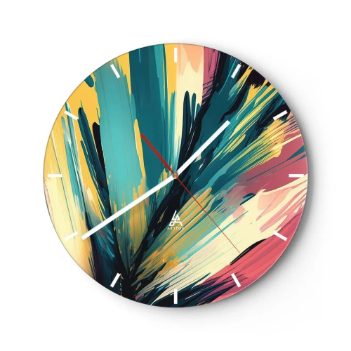 Relógio de parede - Relógio em vidro - Uma explosão de cores no estilo de pinceladas expressivas. - 30x30cm - Composição – uma explosão de alegria - Decoração de parede moderna para a sala de estar, cozinha e quarto ARTTOR