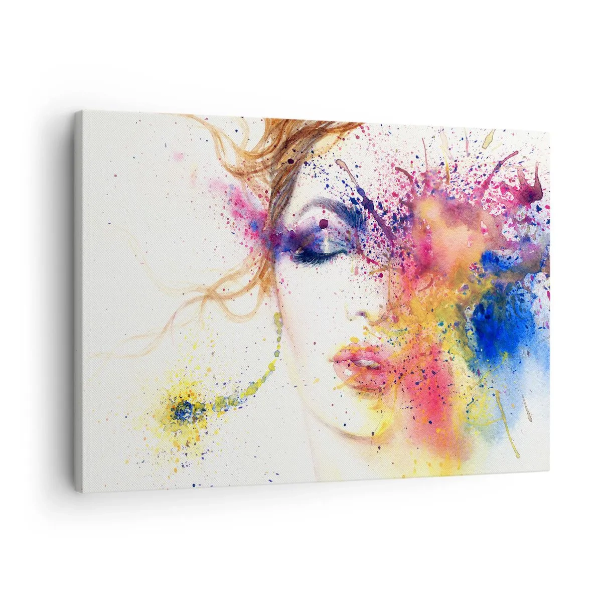 Quadro em tela - Um retrato artístico de uma mulher em cores expressivas de aquarela. - 70x50cm - Vertigem arco-íris - Decoração de parede moderna para a sala de estar e quarto ARTTOR