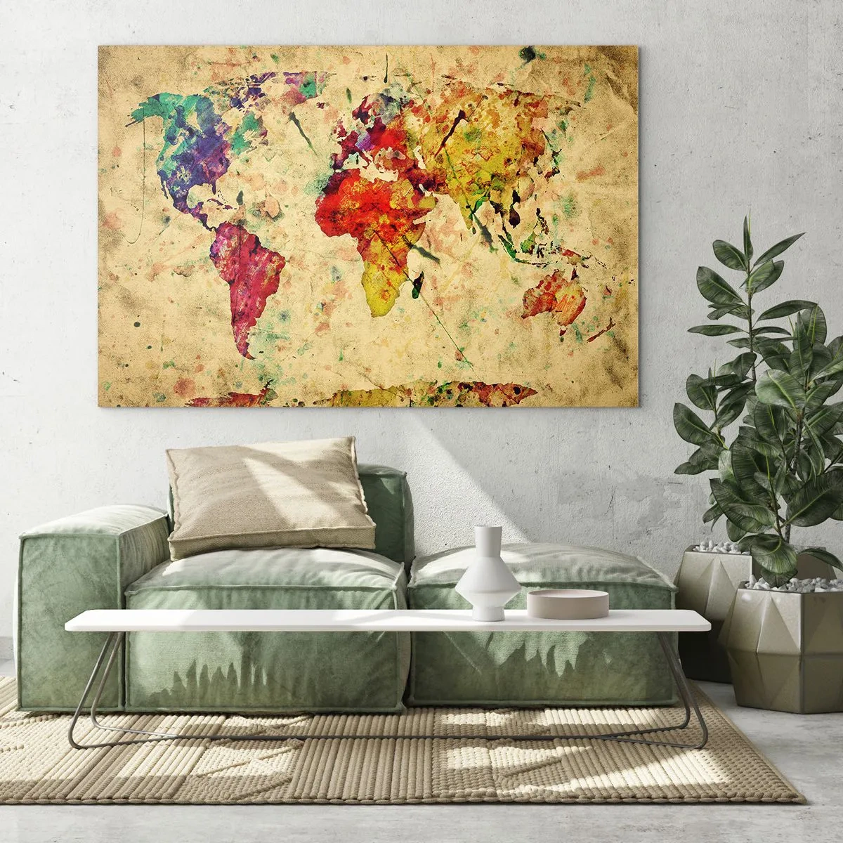 Quadro em vidro - A vida como um papel de mapa colorido - 120x80 cm